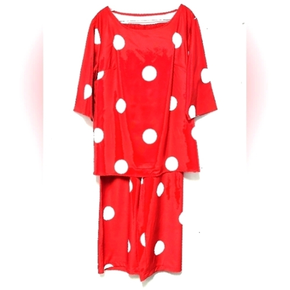 Women's pants suit red& white polka dot wide legs Size: 1X - Picture 1 of 6
